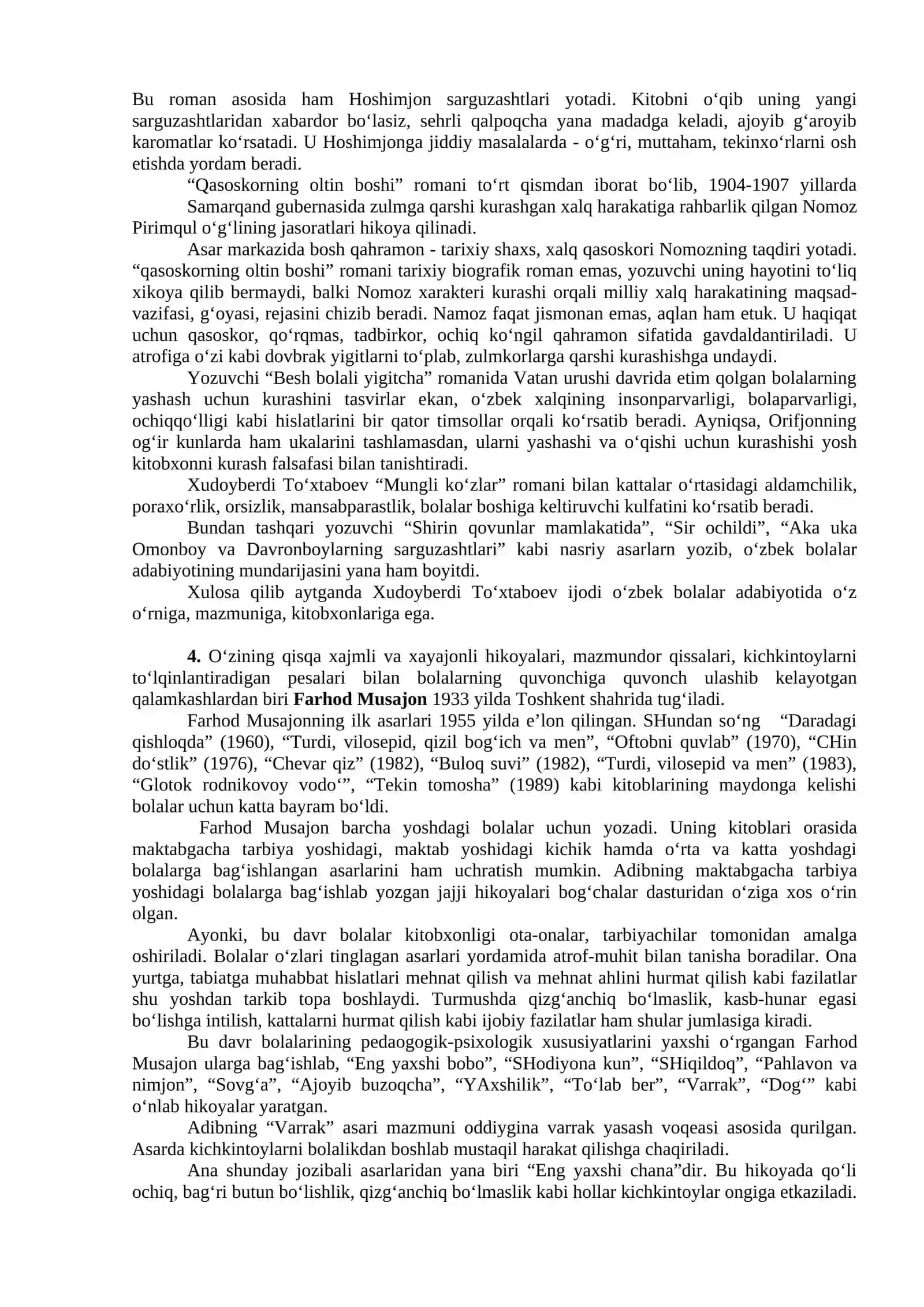 PO‘LAT MO‘MIN VA QUDRAT HIKMAT, XUDOYBERDI TO‘XTABOEV, FARHOD MUSAJONOV, M.A’ZAM, T.ADASHBOYEV HAYOTI VA IJODI 4