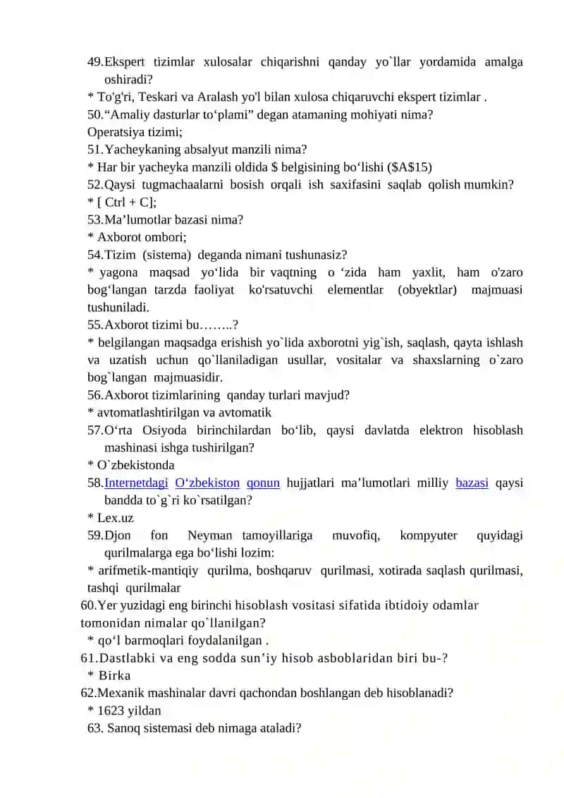 Informatika Fanidan Testlar 4