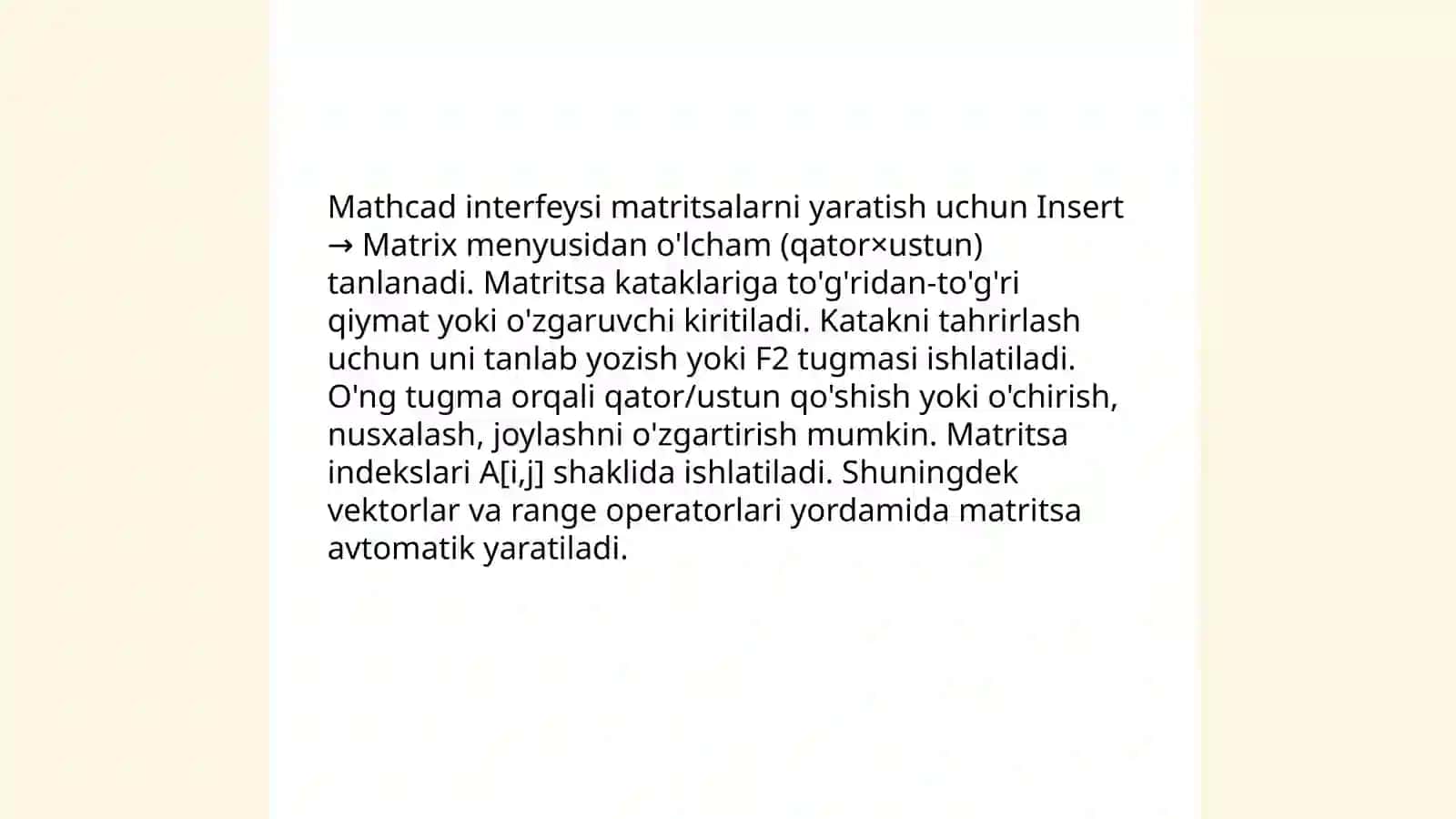 Mathcad dasturida determinant tushunchasi va asosiy qoidalar 4