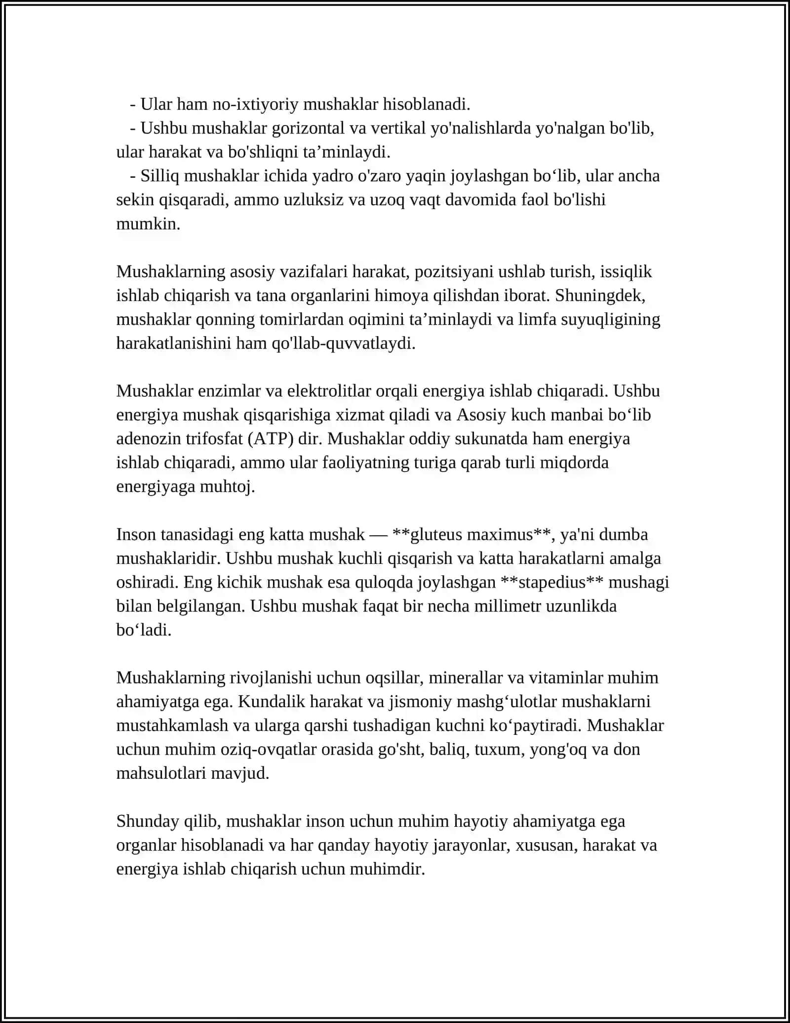 MUSHAKLARNING ISHI VA BIOMEXANIKASI.LESGAFT MUSHAKLAR TOʻGʻRISID TAʼLIMOT 4