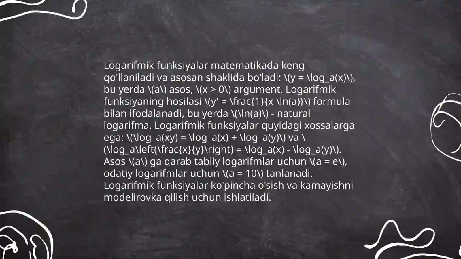 Logarifmik hosila. Daraja ko‘rsatkichli funksiyaning hosilasi 4