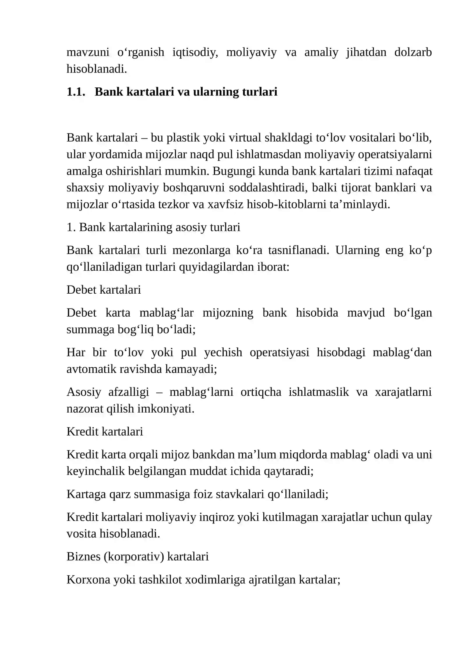 O'ZBEKISTONDA BANK KARTALARI BO'YICHA OPERATSIYALARNING TASHKIL ETILISHI VA UNING HISOBI 4