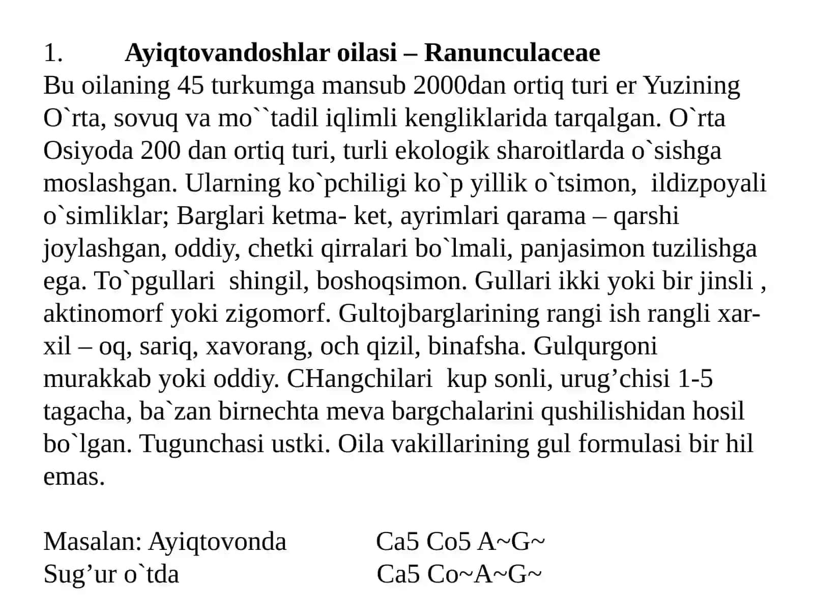 Ayiqtovonkabilar ajdodchasi – Ranunculidae 4