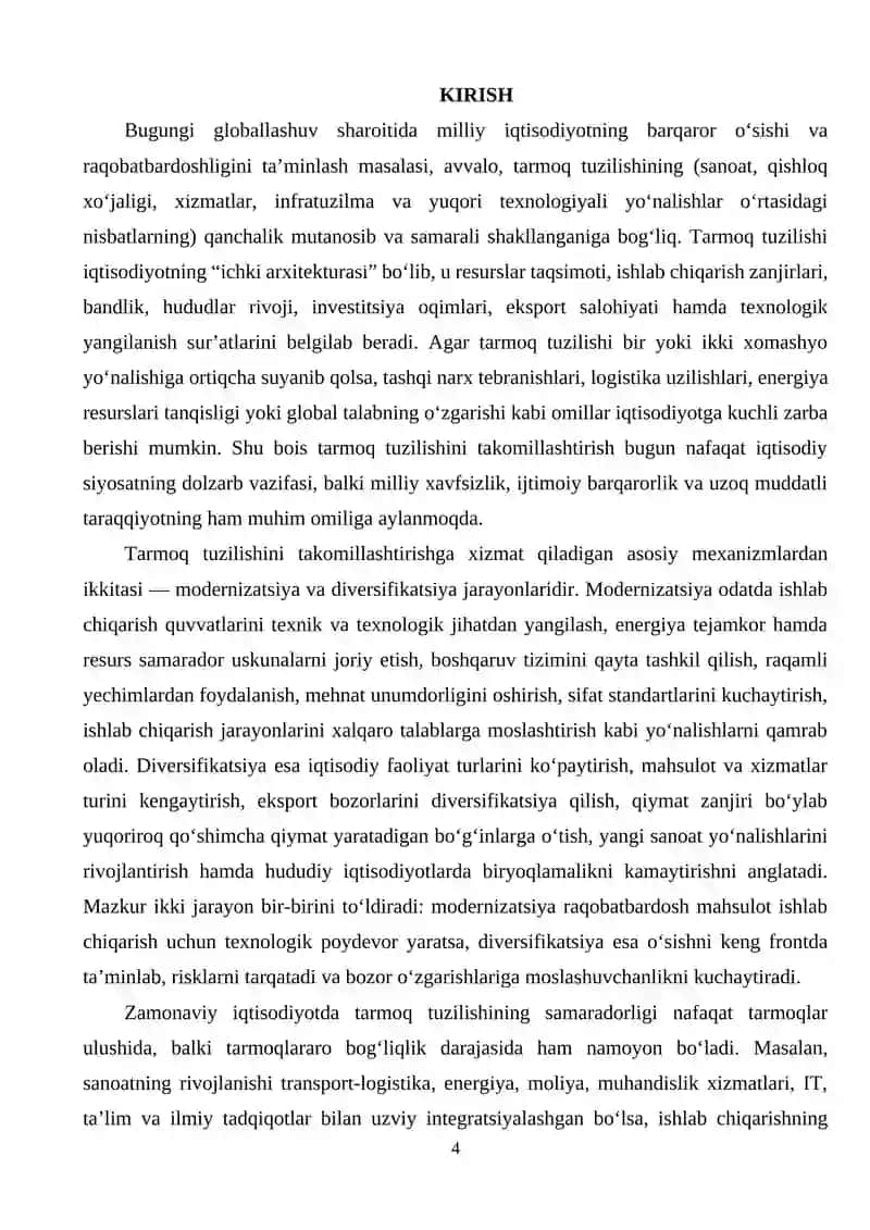 Tarmoq tuzilishini takomillashtirishda modernizatsiya va diversifikatsiya jarayonlarining ahamiyati 4