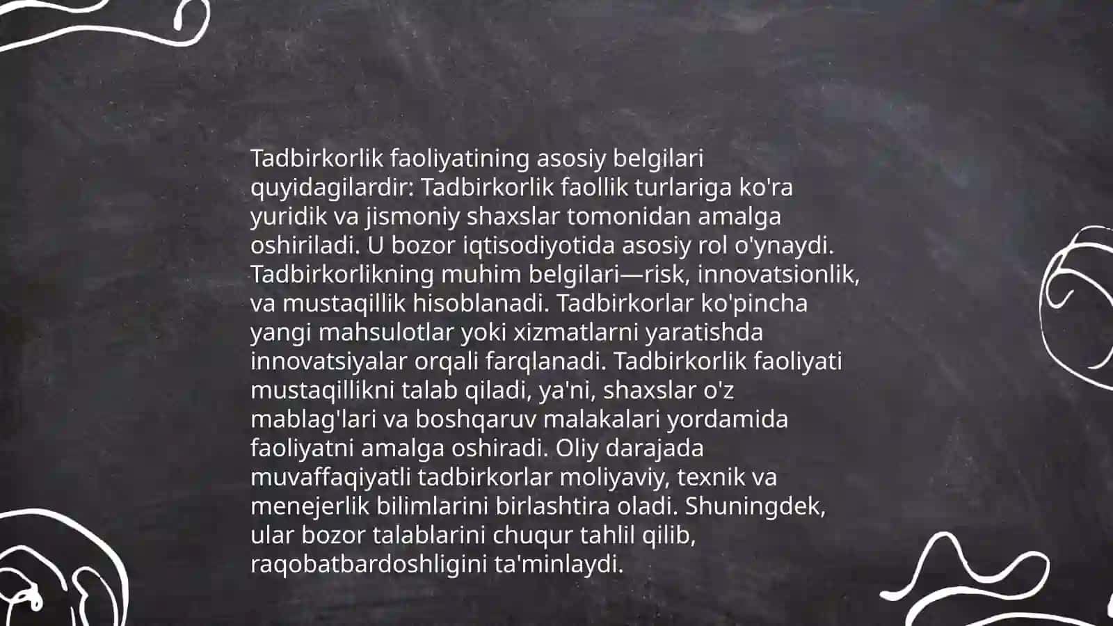 Tadbirkorlik faoliyati, uning asosiy belgilari va vazifalari 4