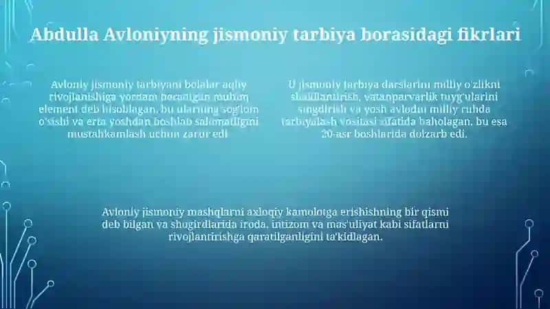 Abdurauf Fitrat va Abdulla Avloniyning jismoniy tarbiya to‘g‘risidagi fikrlari 4