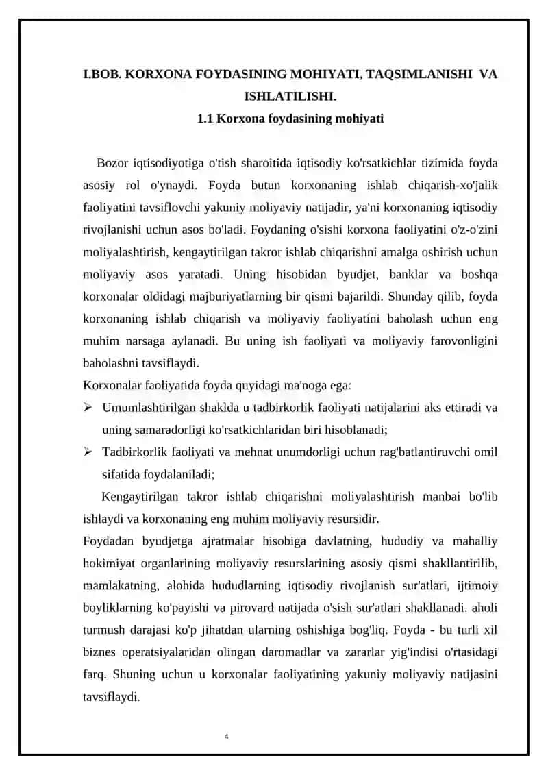 Korxona foydasining taqsimlanishi va ishlatilishi 4
