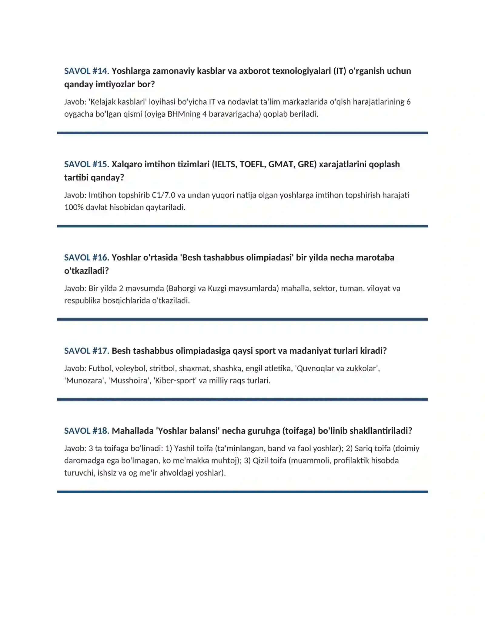 MAHALLALARDAGI YOSHLAR YETAKCHISI LAVOZIMIGA SUHBAT SAVOLLARI VA JAVOBL  2026 yilARI 4