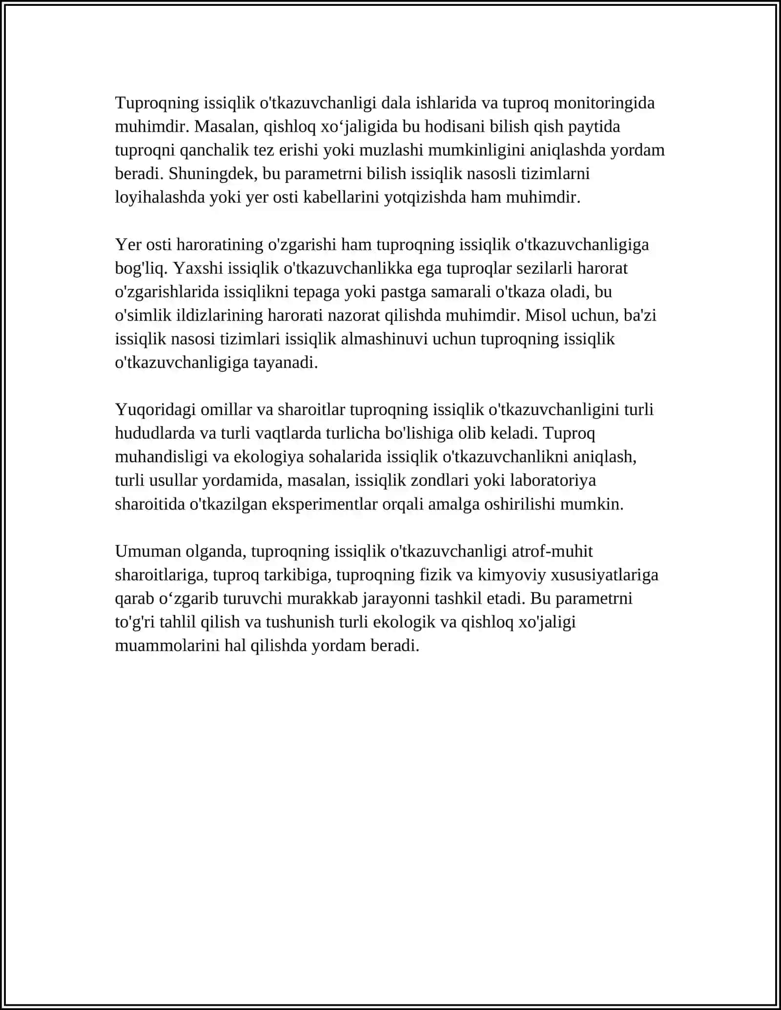 TUPROQNING ISSIQLIK XOSSALARI VA ISSIQLIK REJIMLARI 4