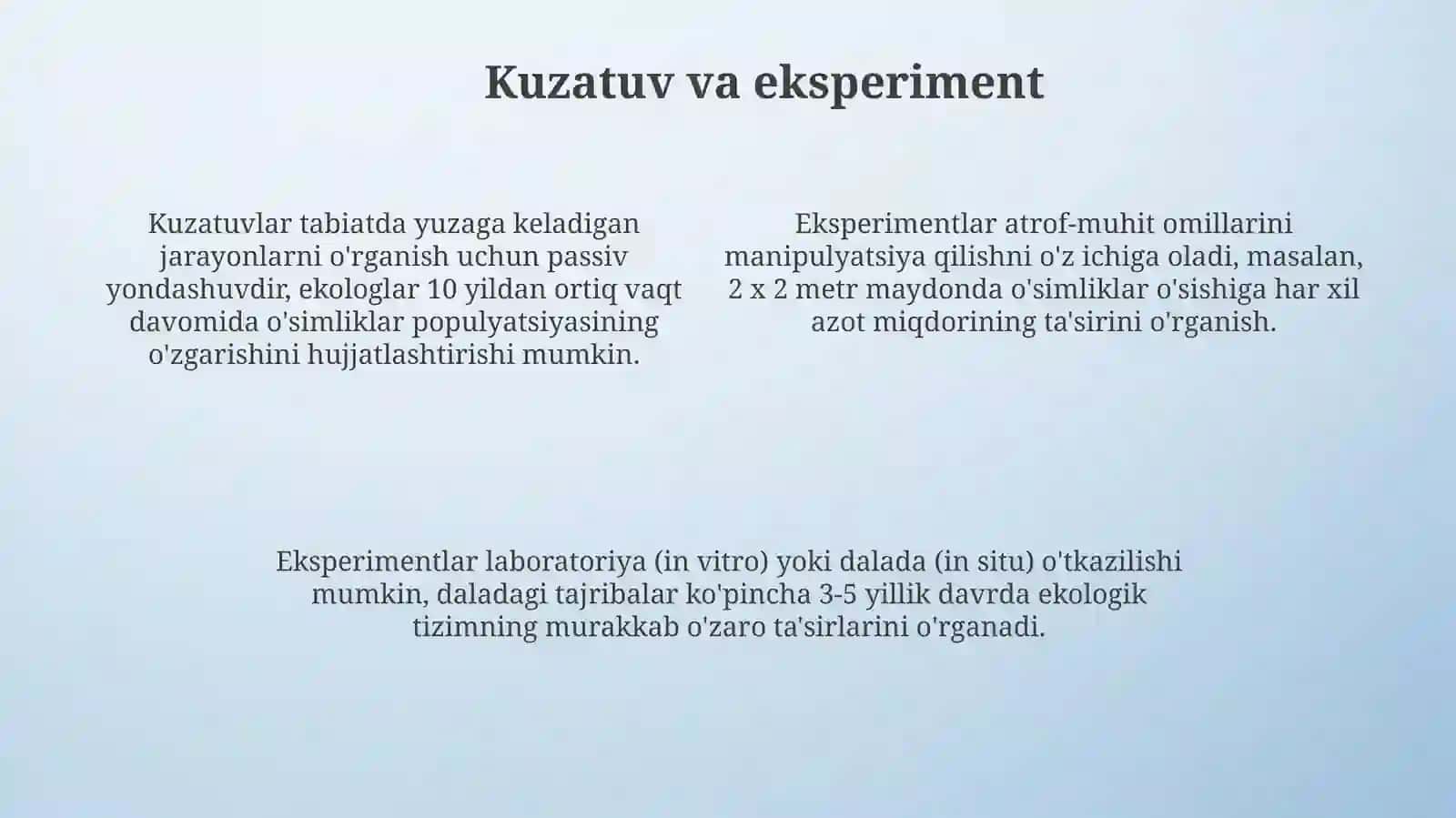 Ekologiyada qo’llaniladigon usullar 4