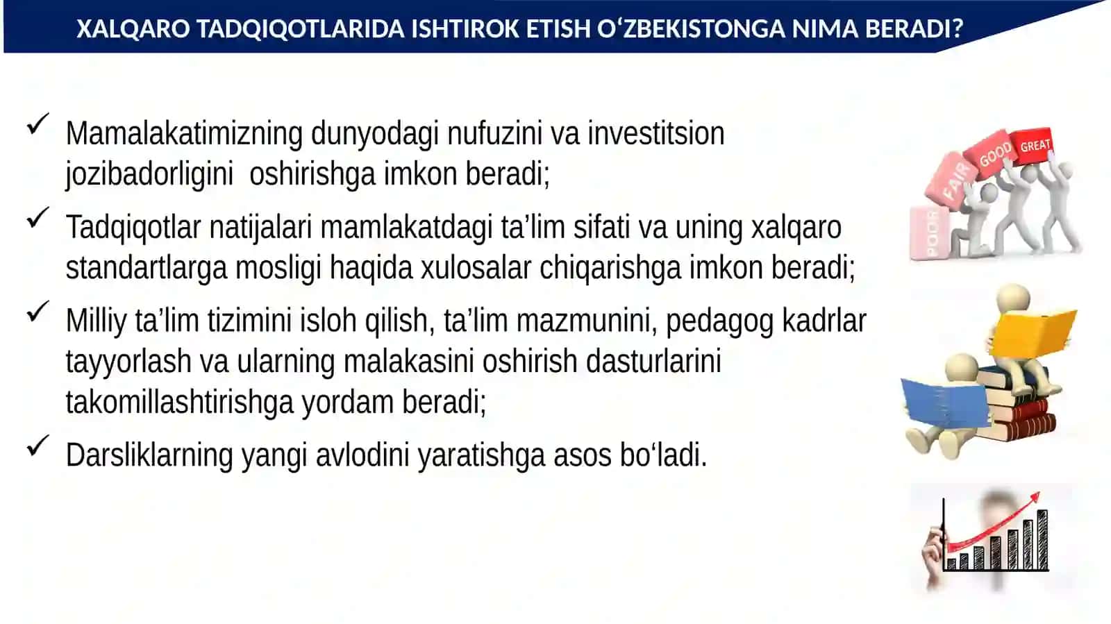 XALQARO BAHOLASH DASTURLARI (PIRLS, PISA VA TIMSS) TALABLARI ASOSIDA TAʼLIM SIFATINI TAKOMILLASHTIRISH 4