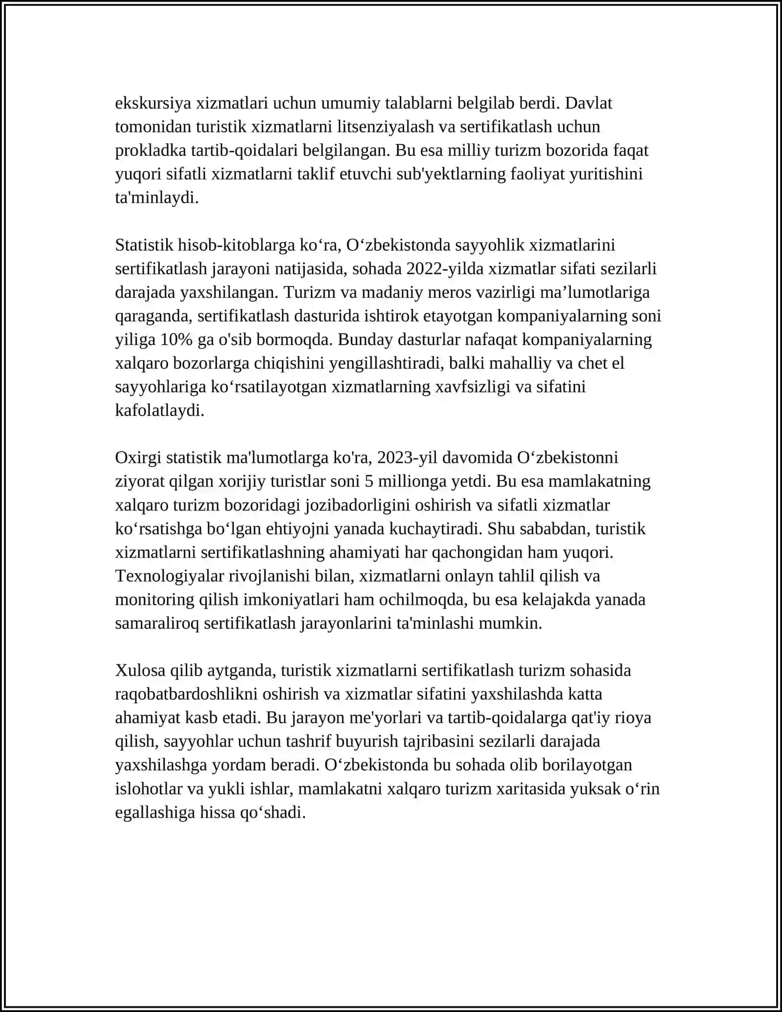 TURISTIK XIZMATLARNI SERTIFIKATLASHNING XALQARO STANDARTI 4