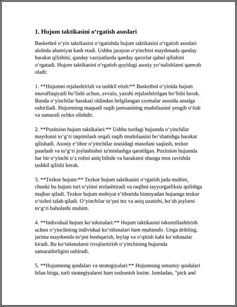BASKETBOL O‘YIN TAKTIKASINI O‘RGATISHNI TAKOMILLASHTIRISH HAMDA MAHORATINI OSHIRISH 4