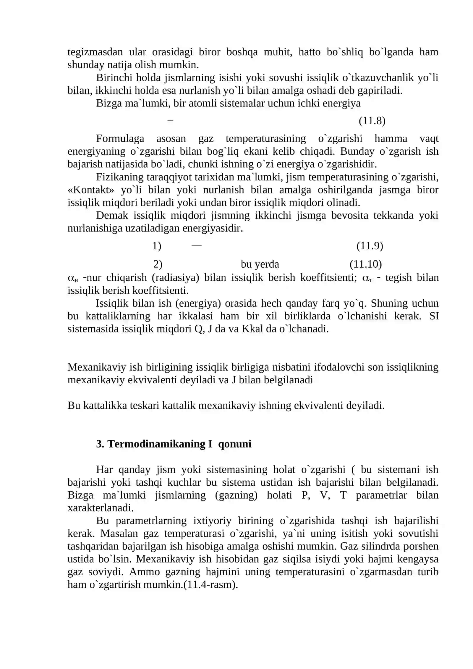 TIRIK TIZIMLARDA ICHKI ENERGIYA, ISSIQLIK, ISH VA TERMODINAMIKA 4