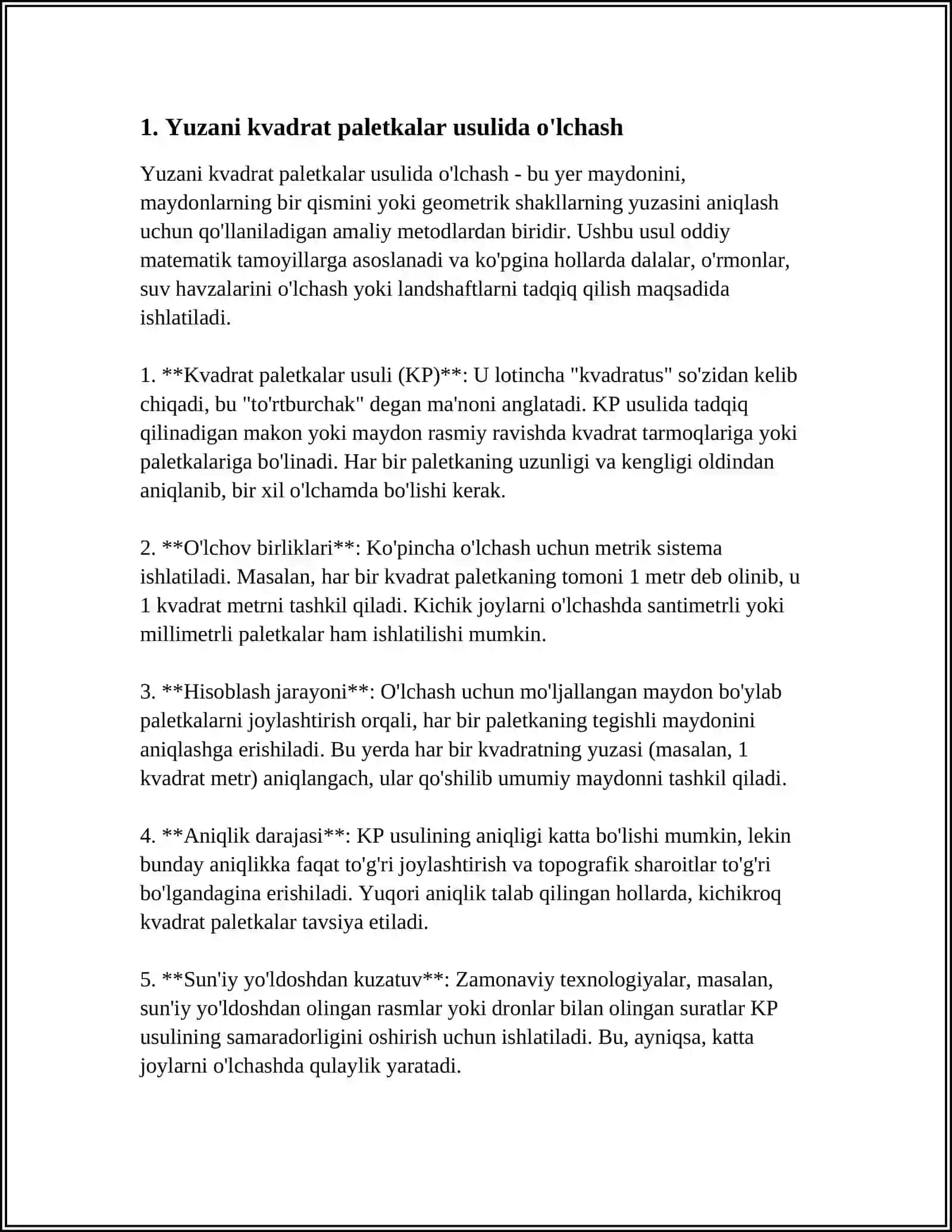 Yuzani kvadrat paletkalar usulida aniqlash 4