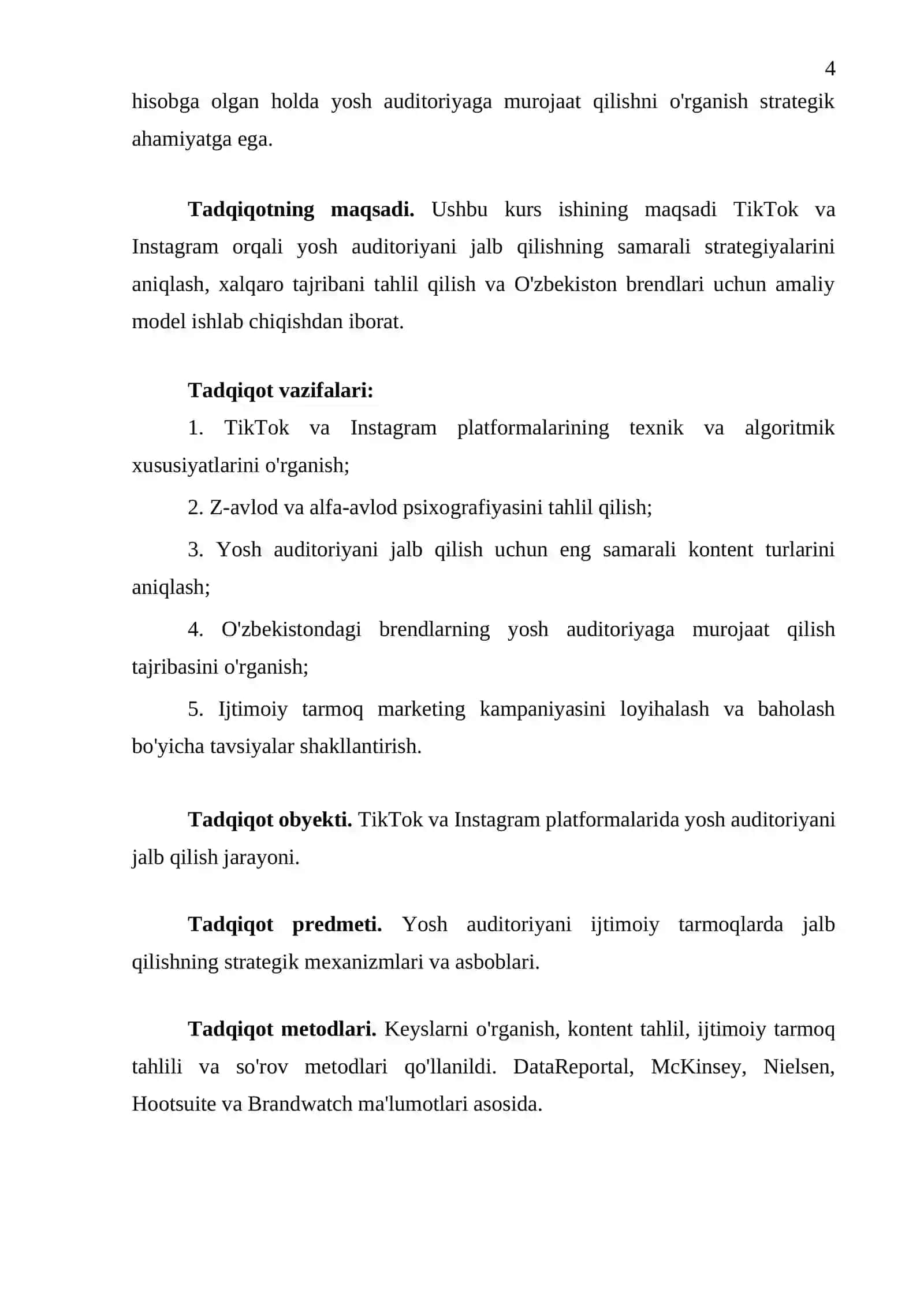"TikTok va Instagram orqali yosh auditoriyani jalb qilish" kurs ishi 4