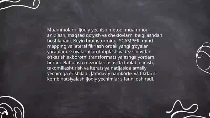 Soft-skills ijodiy fikrlash axborotni tuzish.Axborotni transformatsiyalashtirish 4