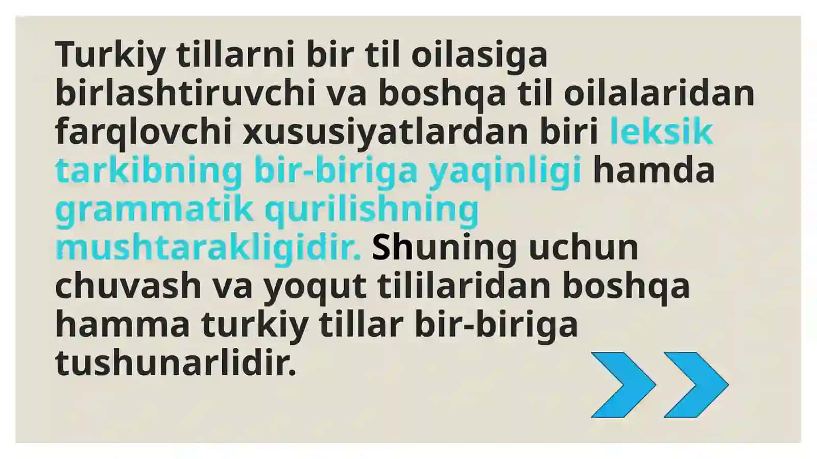 Turkiy tillarning leksik xususiyatlari. Oʻz va oʻzlashgan qatlam 4