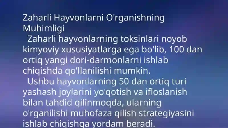 Zaharli hayvonlar sistematikasi va ularning ekologik roli. 4