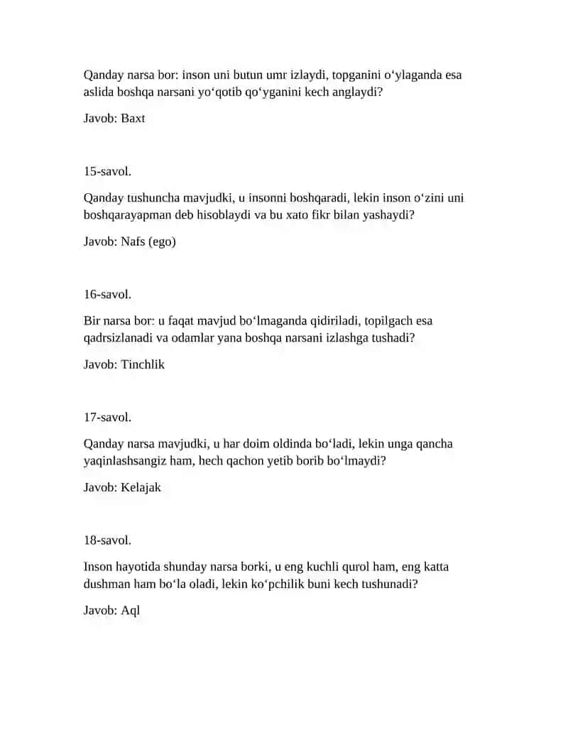 Zakovat uchun savollar toʻplami 4