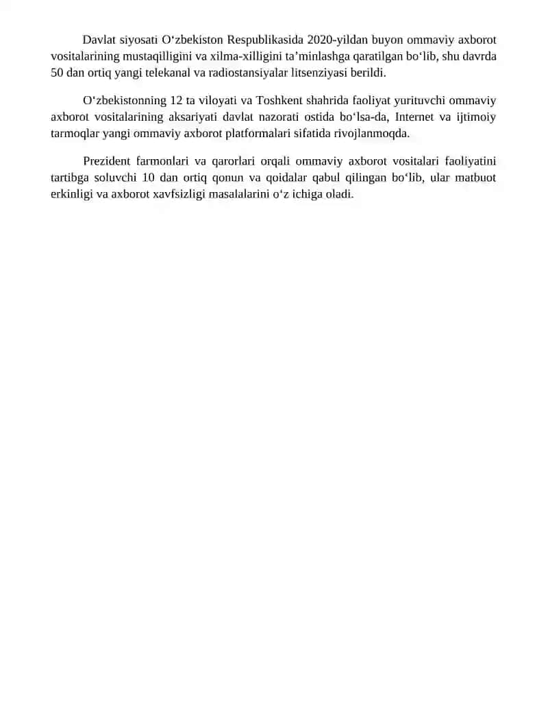 O'zbekiston Respublikasida ommaviy axborot vositalarining faoliyati 4
