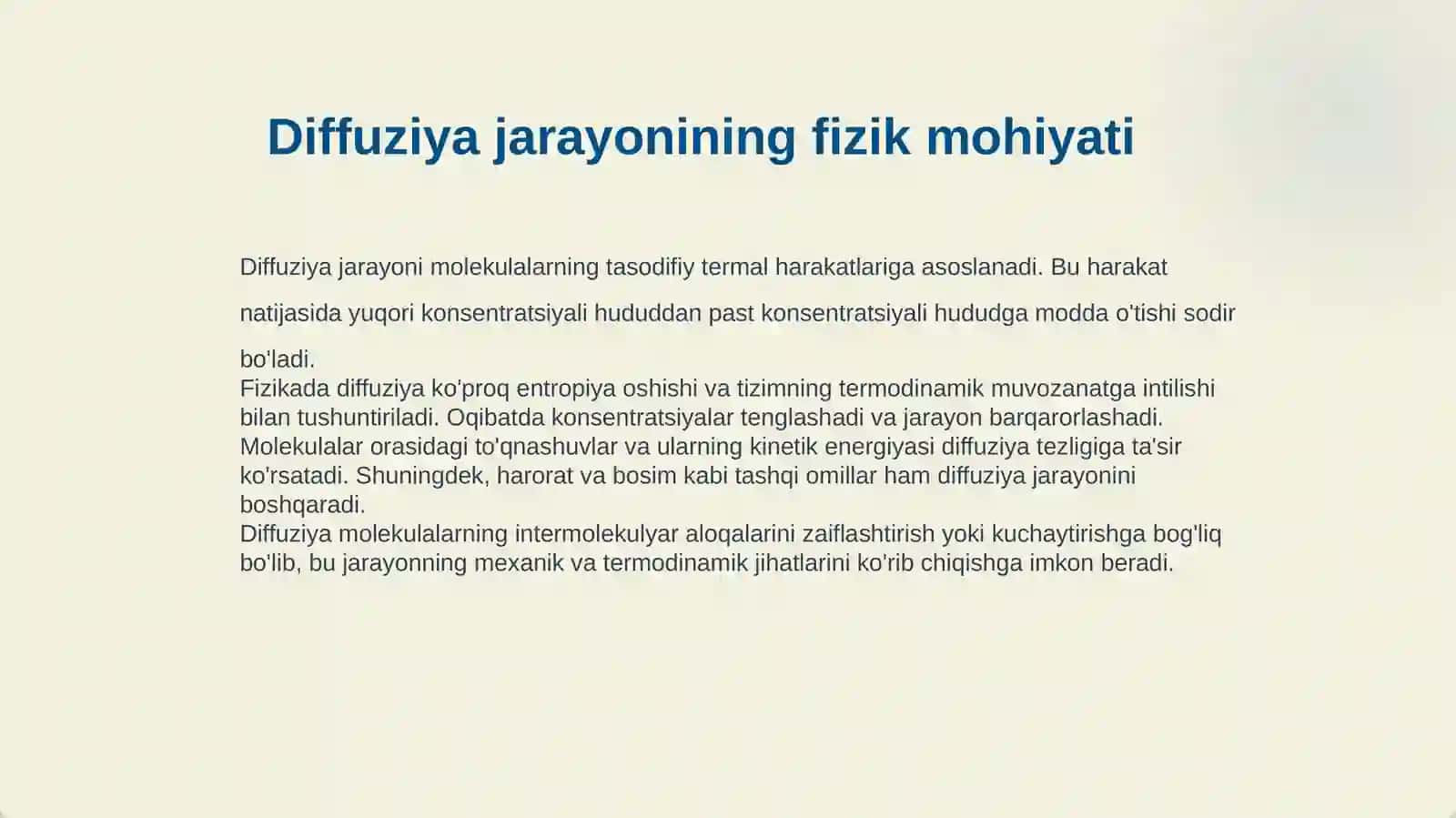 STATSIONAR DIFFUZIYA DIFFUZIYA KOEFFITSENTINI HISOBLASH 4