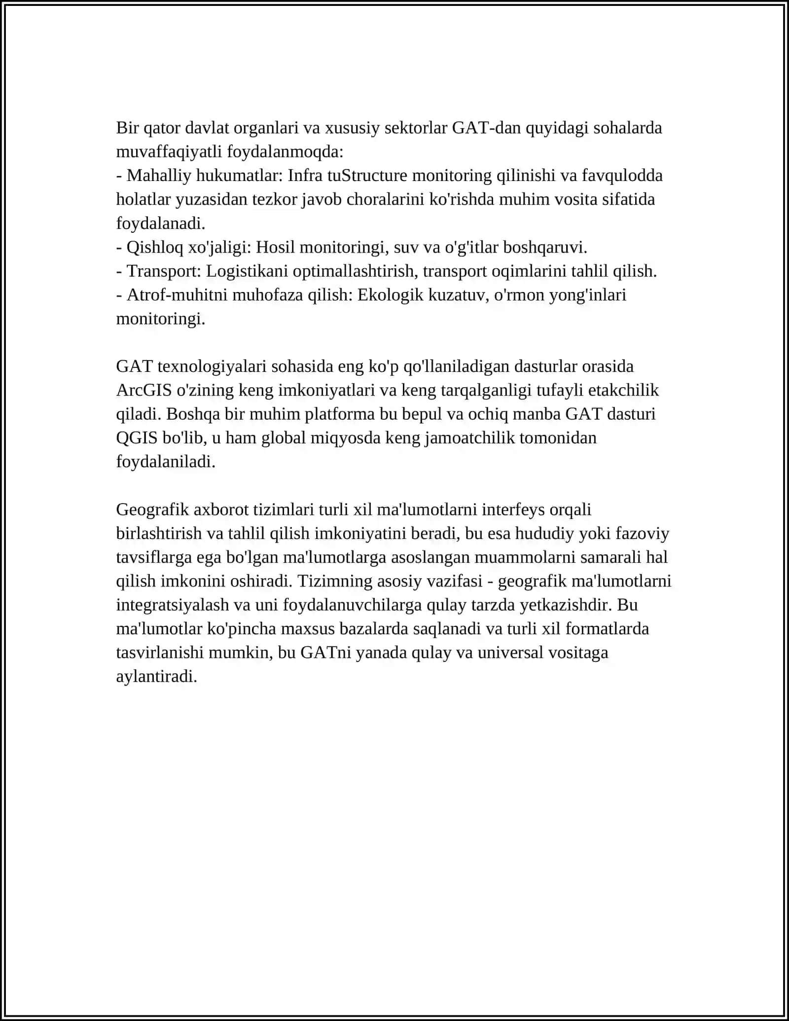 GEOGRAFIK AXBOROT TIZIMLARI TEXNOLOGIYASINI OʻRGANISH ARCGIS ARCCATALOG 4