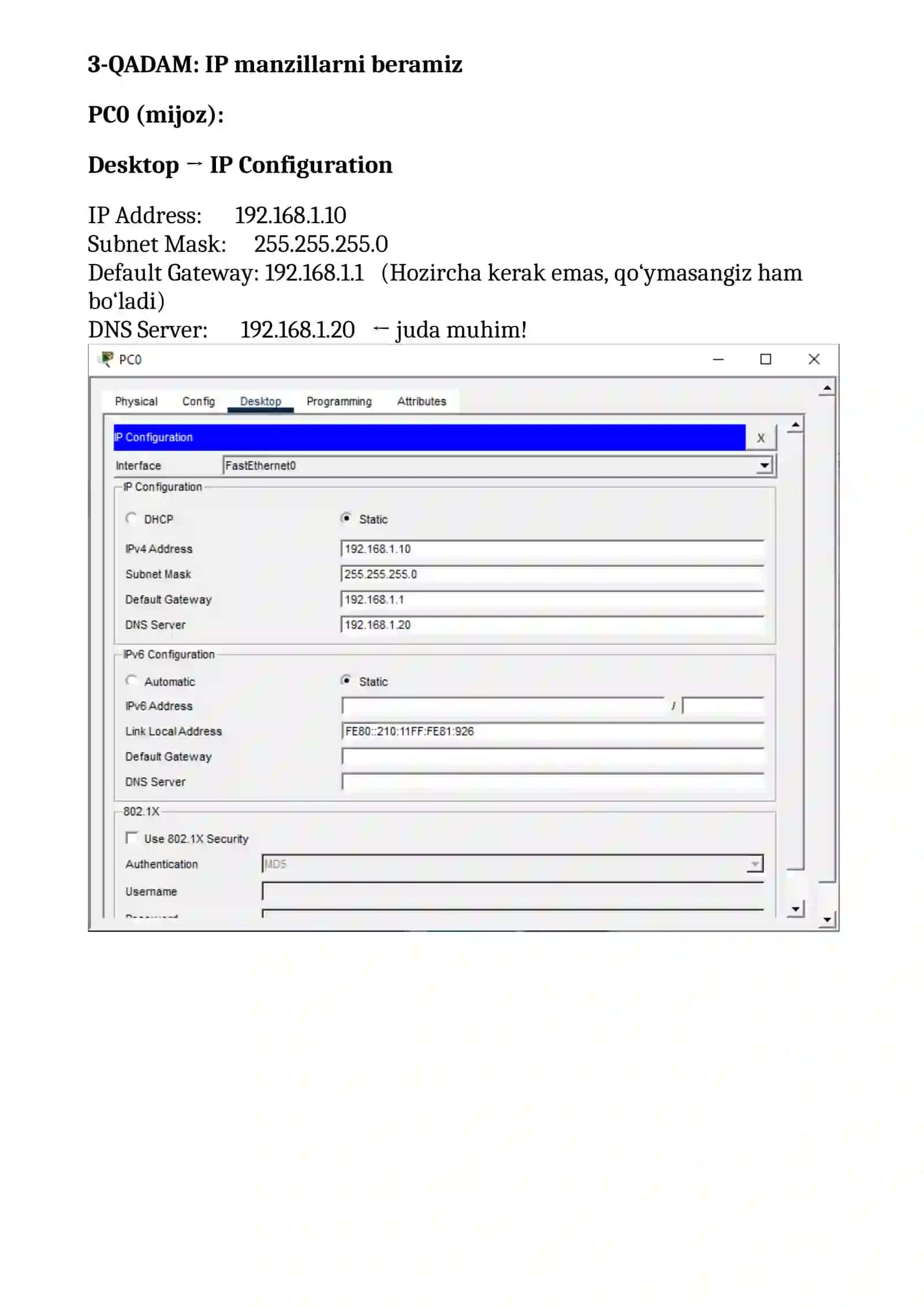 TARMOQ XIZMATLARI – DNS XIZMATI SINI CISCO PACKET TRACER’DA SIMULYATSIYASI 4