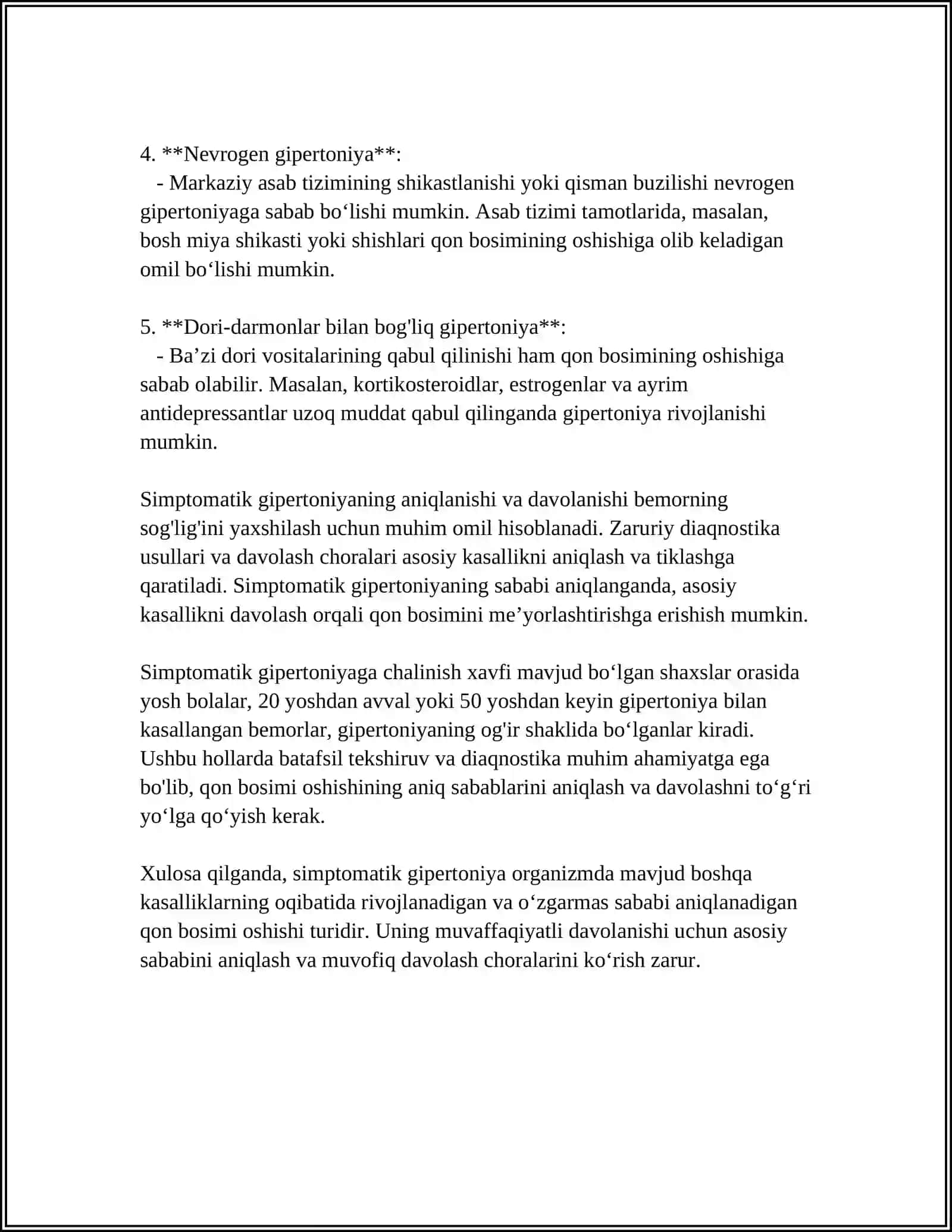 SIMTOMATIK GIPERTONYA, DIAGNOSTIK USULLAR 4