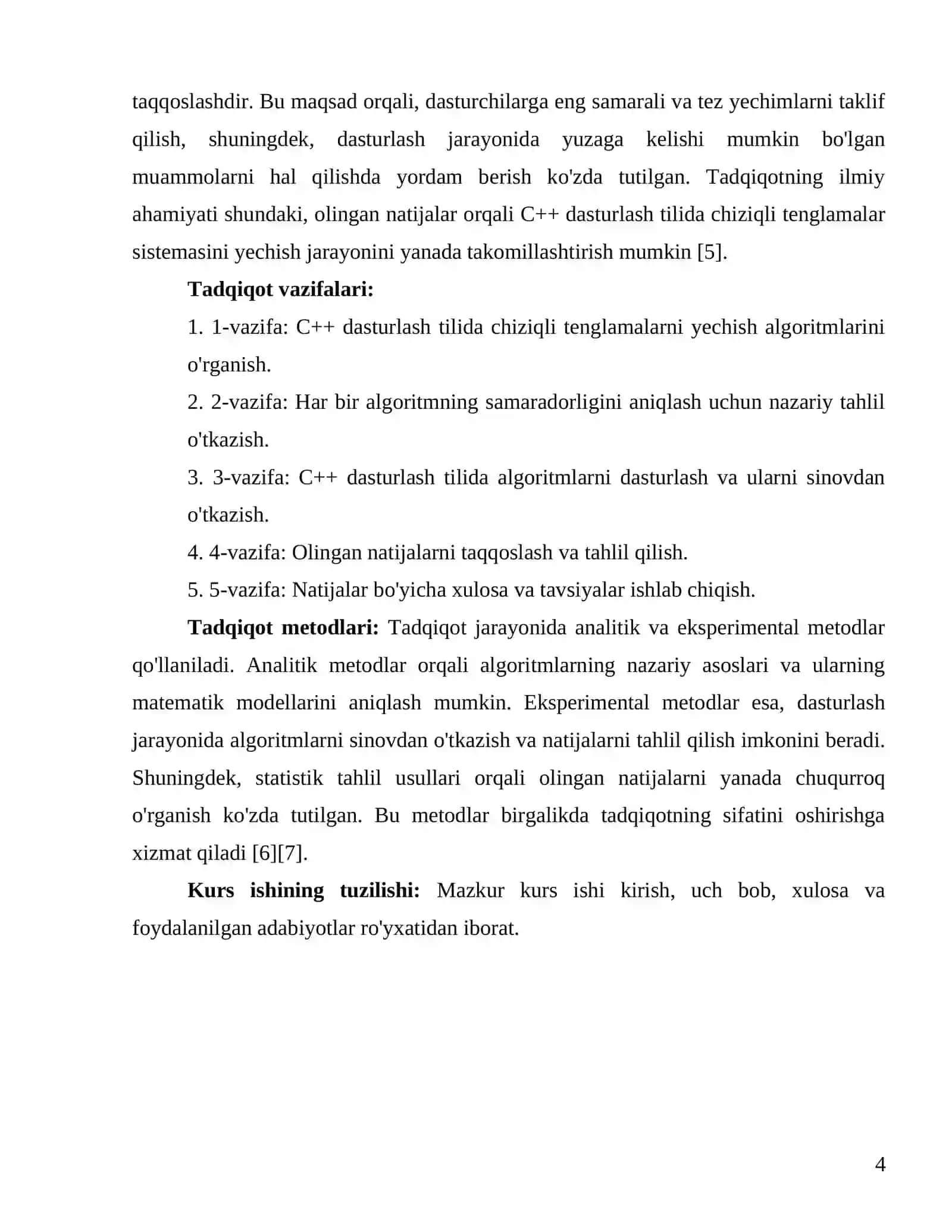 C++ dasturlash tilida chiziqli tenglamalar sistemasini sonli usullar yordamida yechish algoritmlarini ishlab chiqish va taqqoslash 4