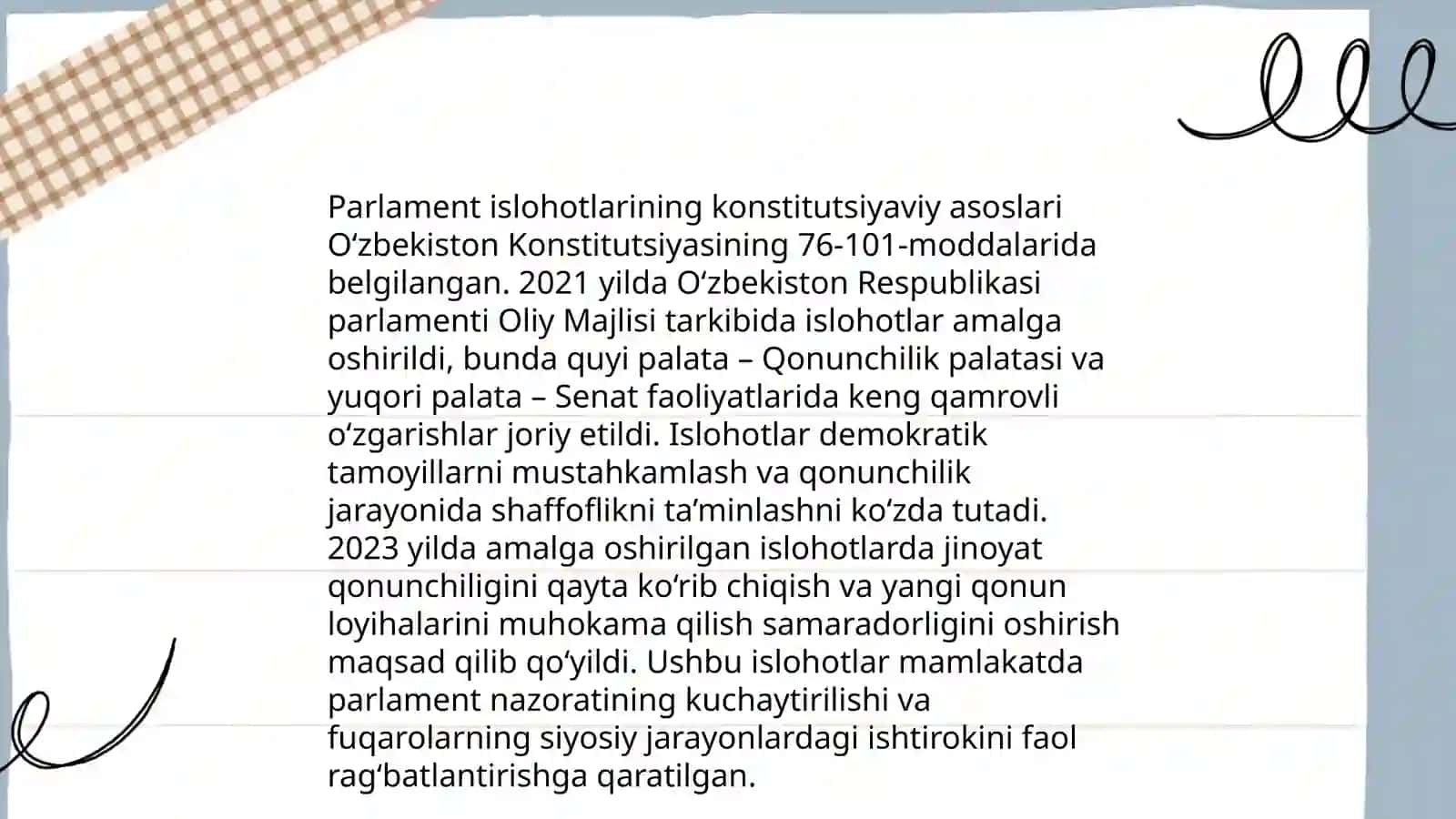 O‘zbekiston Respublikasida Pariament Islohotlarining Zaruriyati Tajriba va Muammolari 4