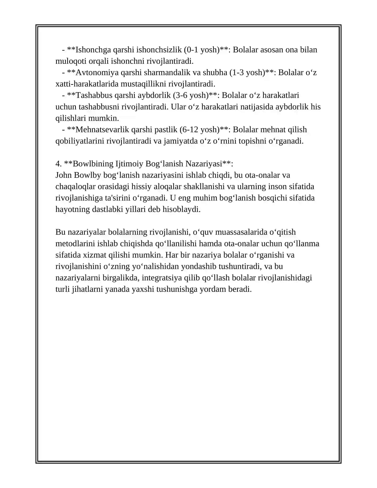 BOLALAR PSIXOLOGIYASI NAZARIYALARI VA AMALIYOT. BOLALAR PSIXOLOGIYASINING ASOSIY VA YORDAMCHI METODLARI 4