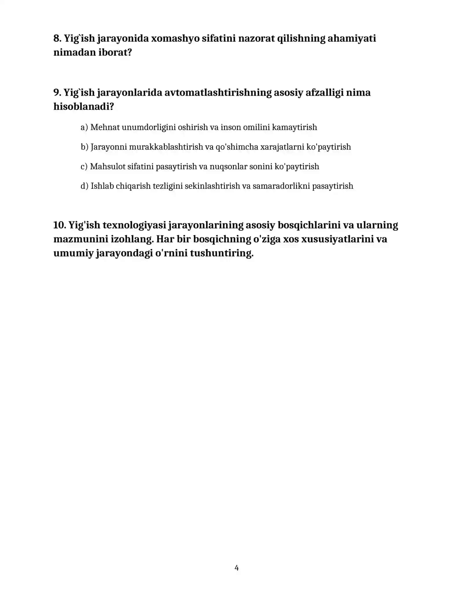 Yig`ish texnologiyasi jarayonlarining tuzilishi va mazmuni 4