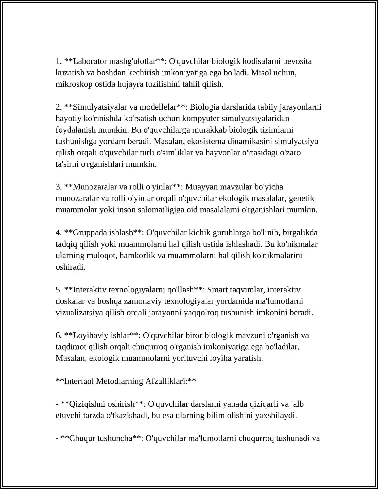 BIOLOGIYANI O'QITISHDA INTERFAOL METODLARDAN FOYDALANISHNING O'ZIGA XOS XUSUSIYATLARI 4