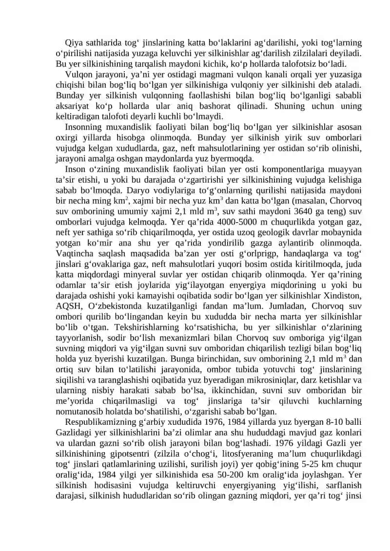 O‘zbekistonda bo‘lishi mumkin bo‘lgan tabiiy xavflar va ularda muhofaza tadbirlari 4