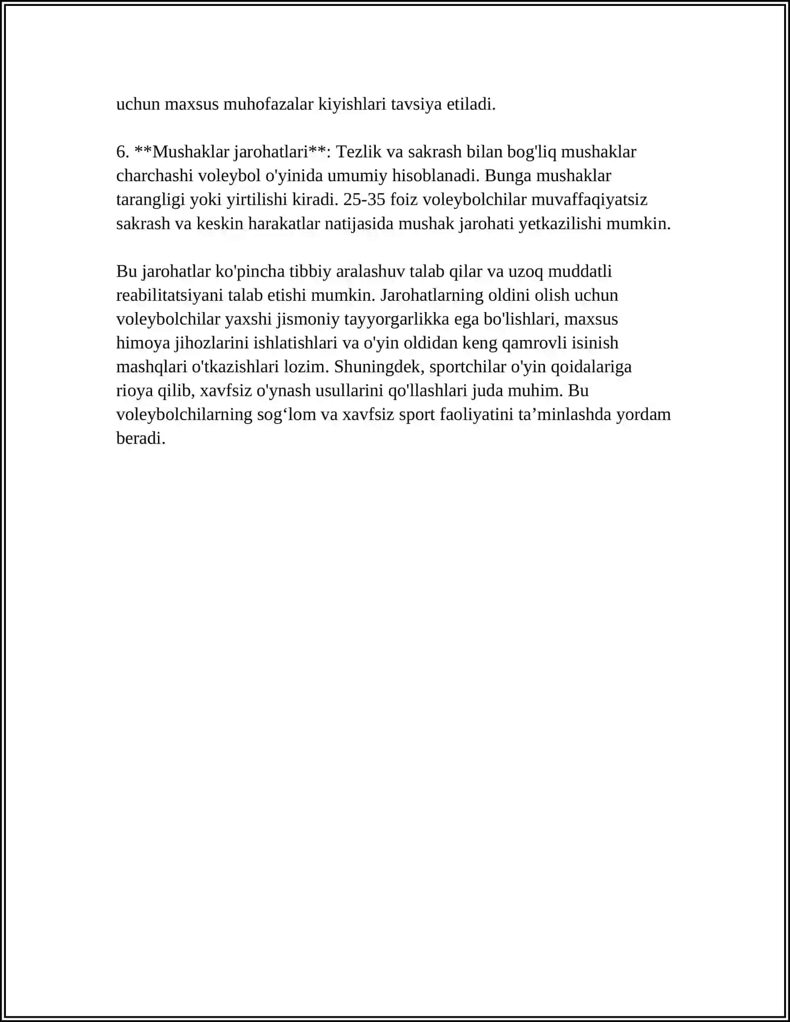VOLEYBOL BILAN SHUGʻULLANISHDA SPORT SHIKASTLANISHNI VA UNI OGOHLANTIRISH YOKI OLDINI OLISH CHORALARI 4