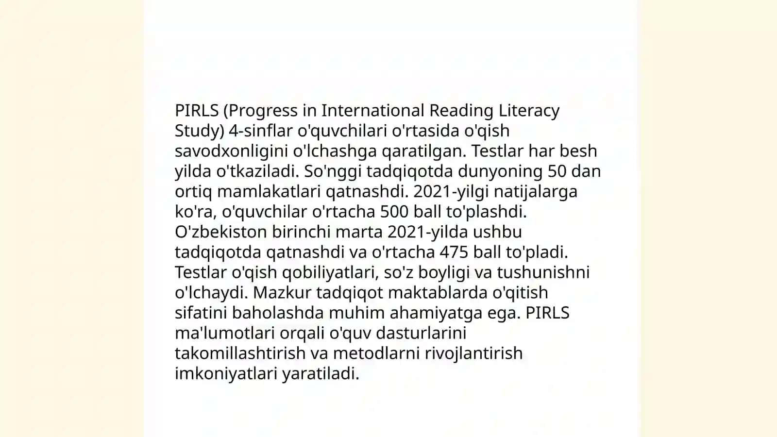 PIRF,TIMSS,PISA xalqaro baholash dasturlariga doir test namunalari bilan tanishtirish 4