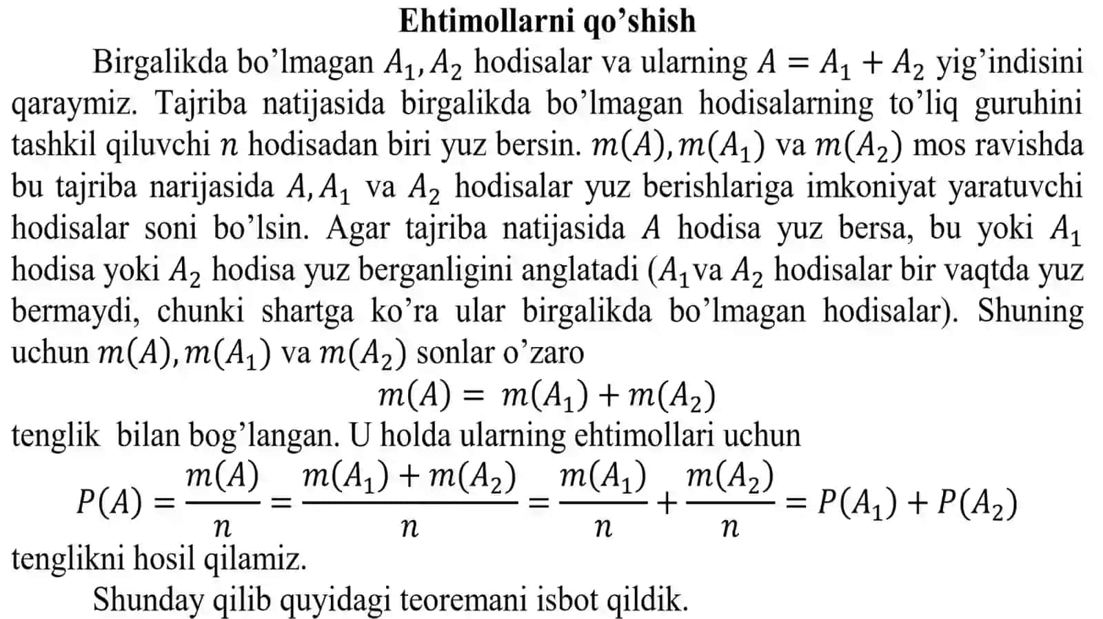 2-ma’ruza.Ehtimollarni qo‘shish va ko‘paytirish teoremalari. Shartli ehtimollik 4