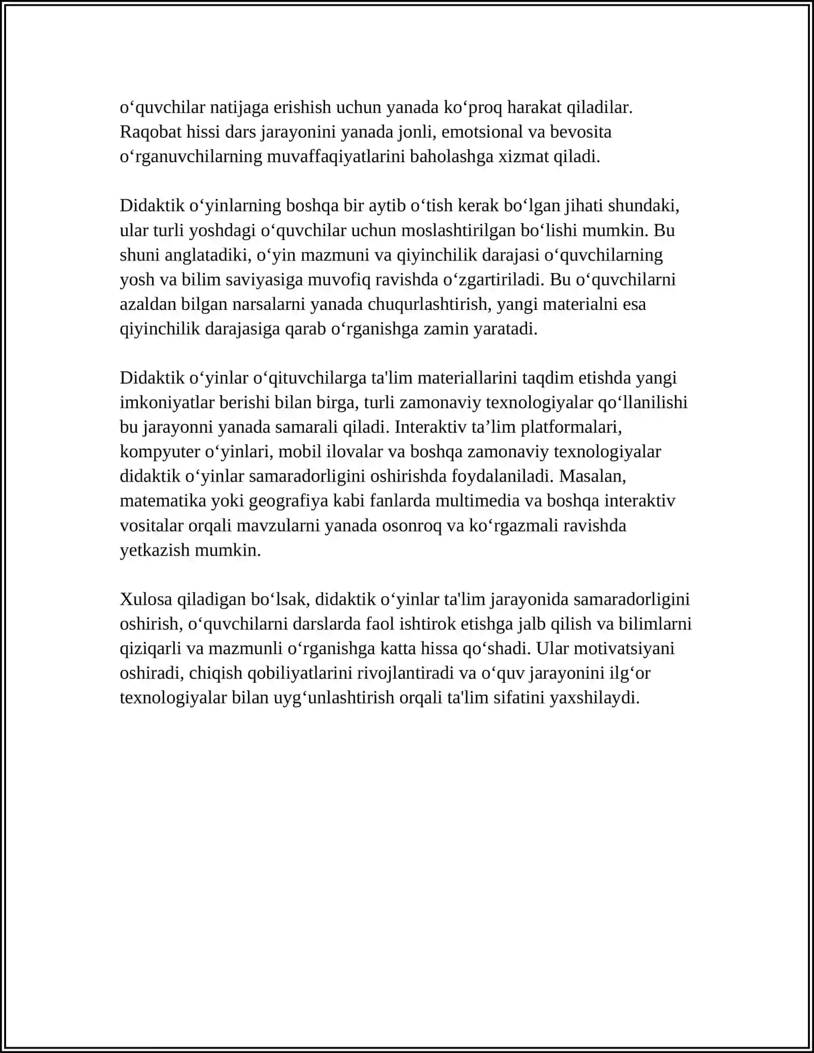 SINFDAN TASHQARI MASHG‘ULOTLARDA DIDAKTIK O‘YINLARNING AHAMIYATI, MAZMUNI ULARDAN FOYDALANISH 4