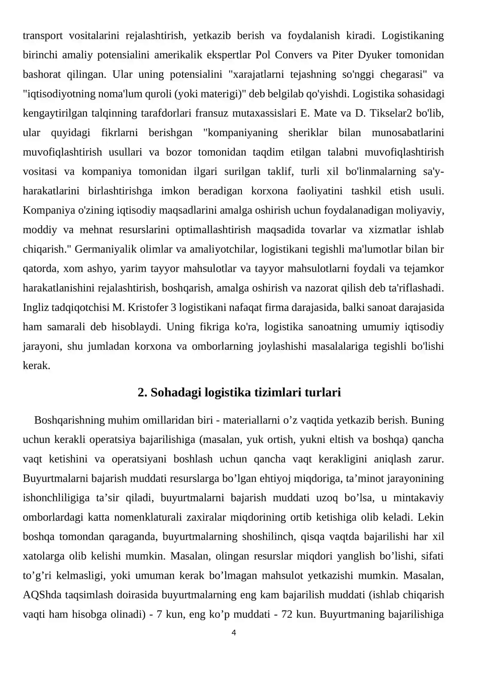 “Sohadagi logistika tizimlarini ifodalaydchi muhandislik masalalarini yechish” 4