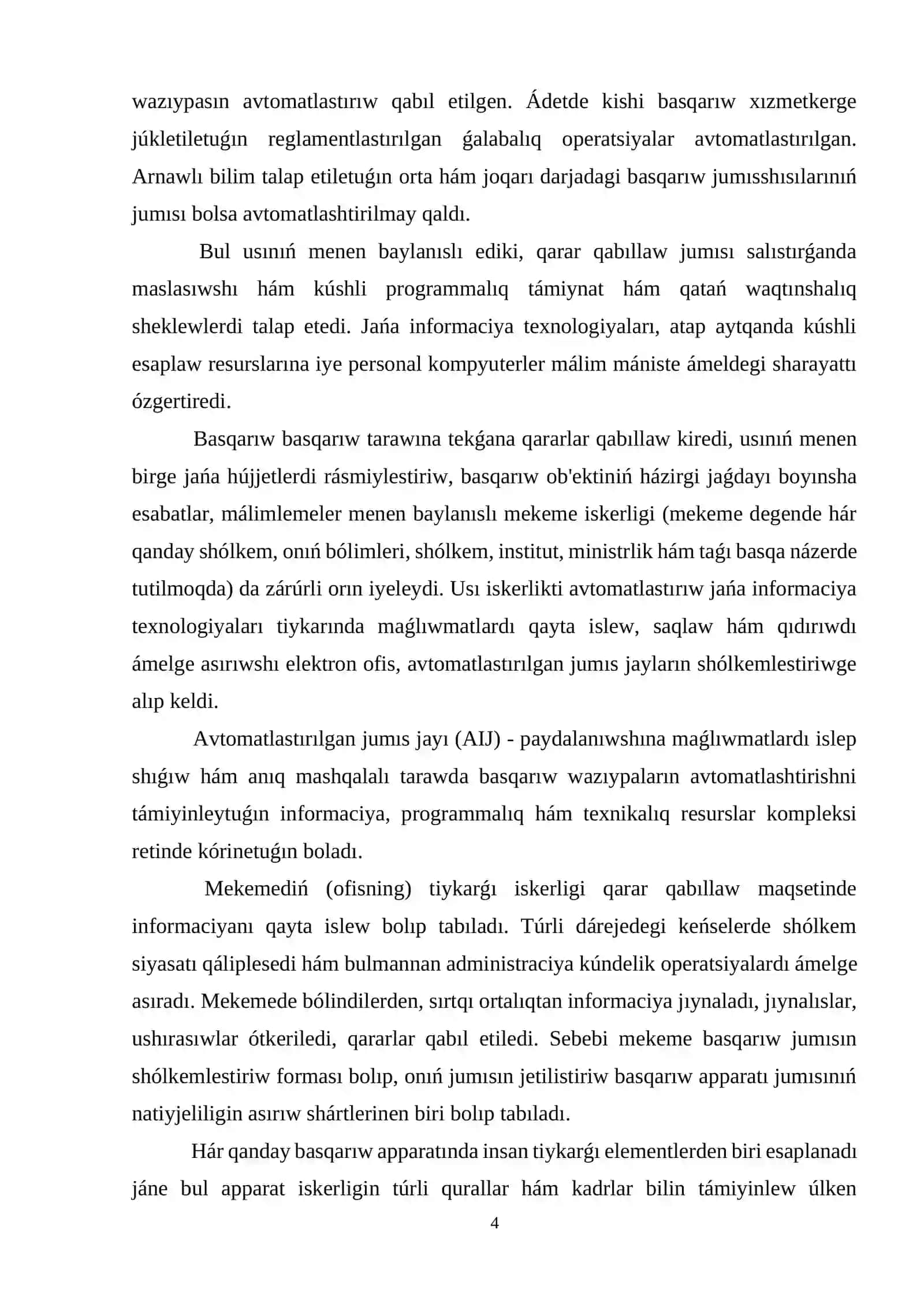 Avtomatlastirilgan jumis orinlariniń principlerı, gruppalanıwı hám qásiyetleri 4