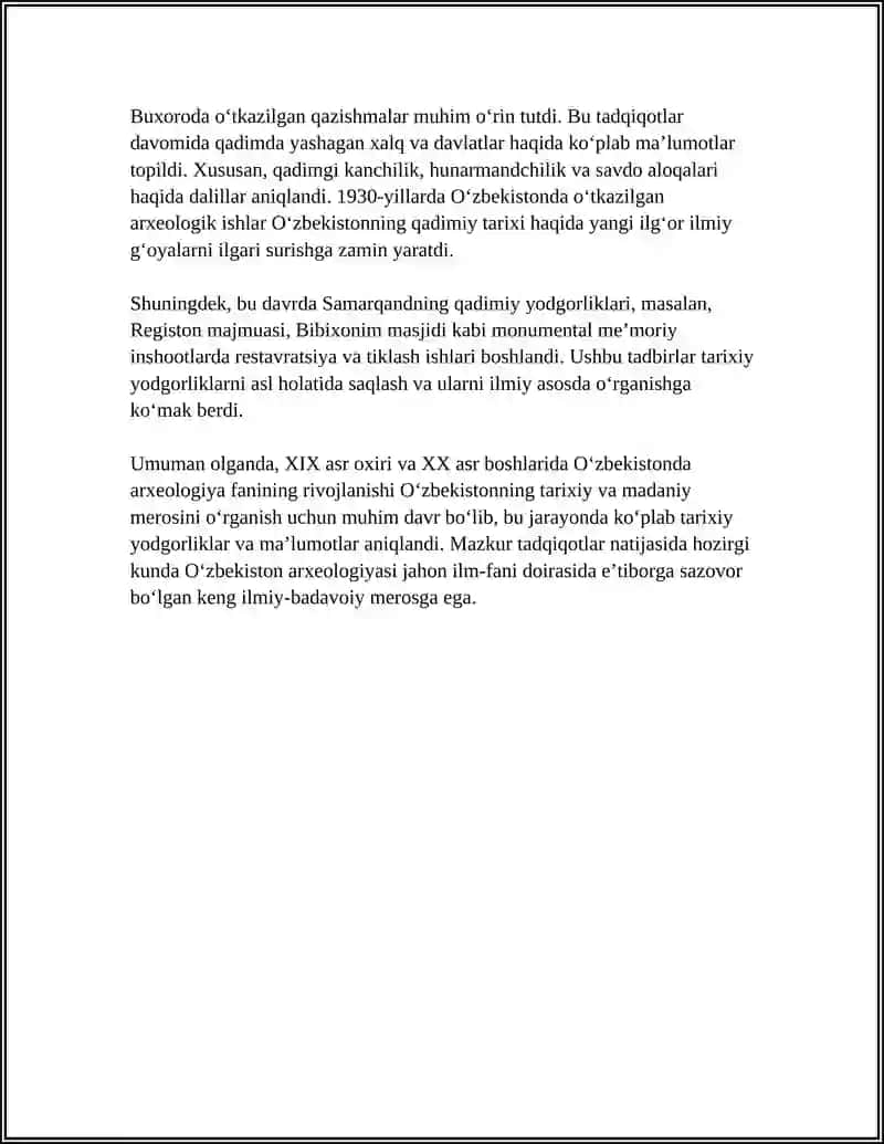 CHOR ROSSIYASI VA SOVET HUKMRONLIGI DAVRIDA O'ZBEKISTONDA ARXEOLOGIYA FANI 4
