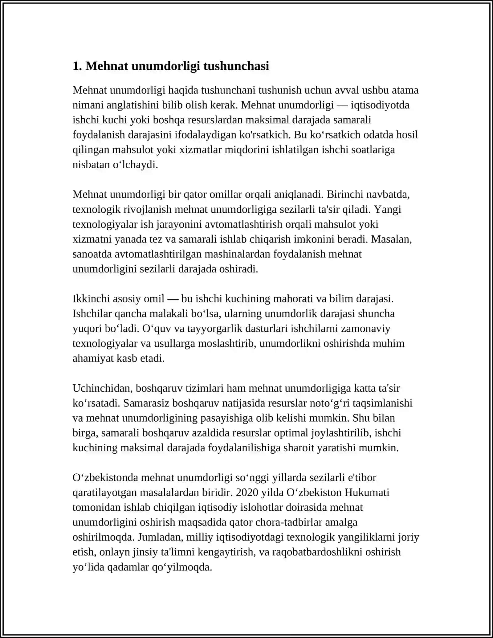 KORXONADA MEHNAT UNUMDORLIGI-ISHLAB CHIQARISHNING IQTISODIY SAMARADORLIK MEZONLARI 4