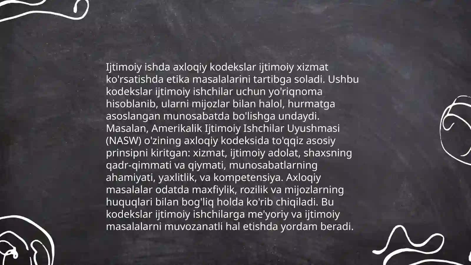 Axloqiy kodekslarning ijtimoiy ishdagi ahamiyati va roli 4