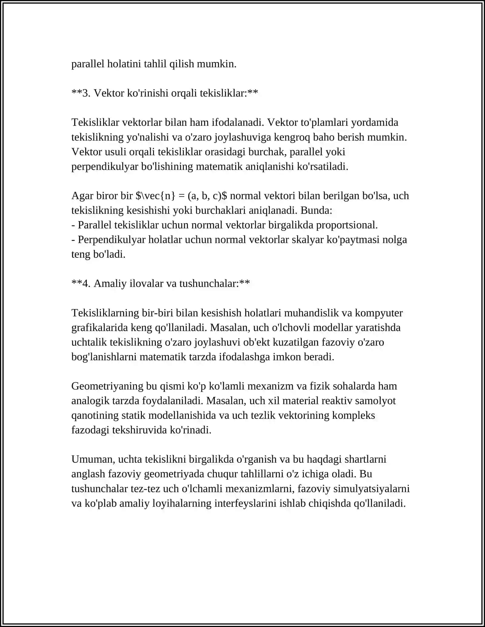 UCHTA TEKISLIKNING O'ZARO JOYLASHUVI. TEKISLIKLAR DASTASI. TEKISLIKLAR BOG'LAMI 4