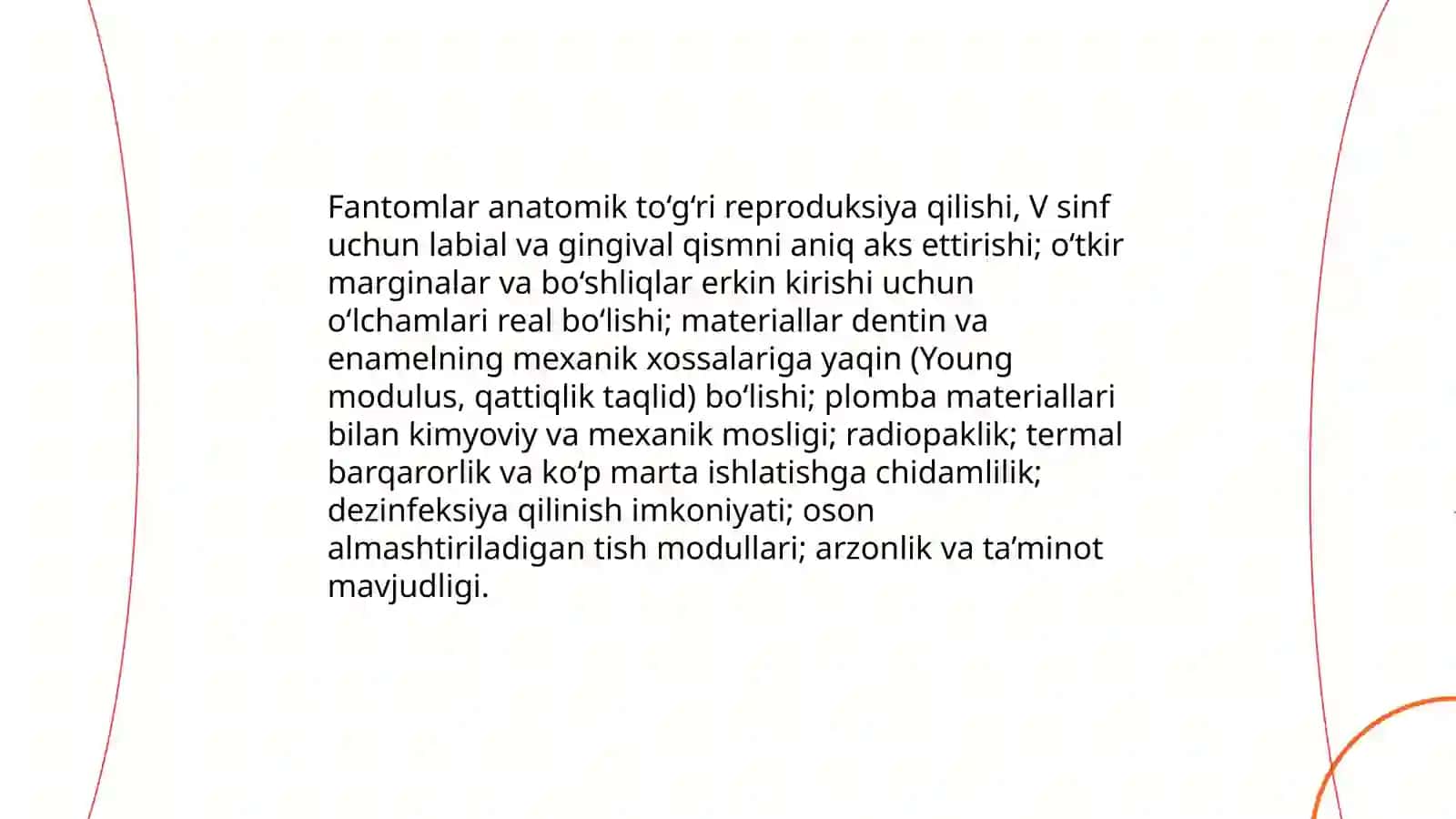 Fantomlarda V sinf karioz bo'shliqlarini charxlash va plombalash 4