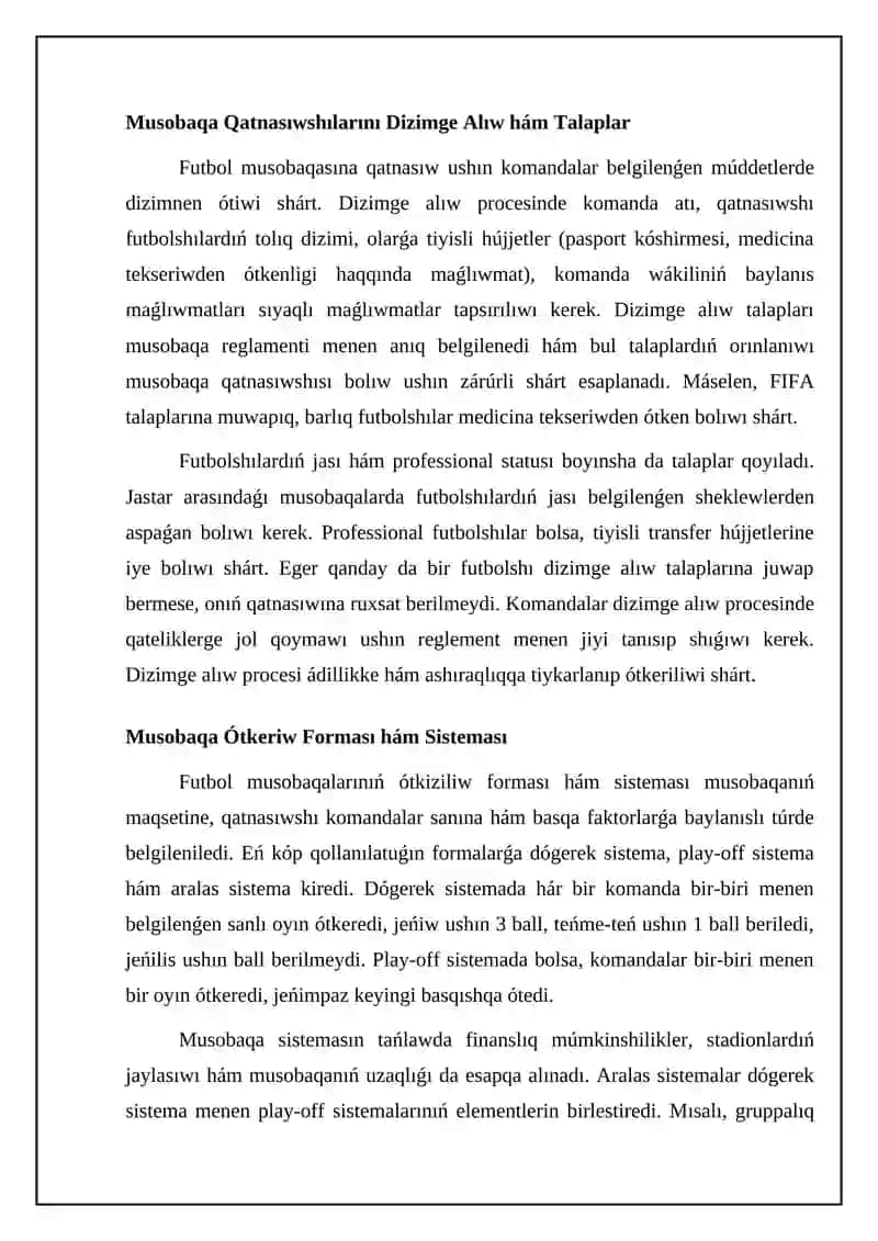 Futbol jarısların shólkemlestiriw hám ótkeriw qag'ıydaları 4