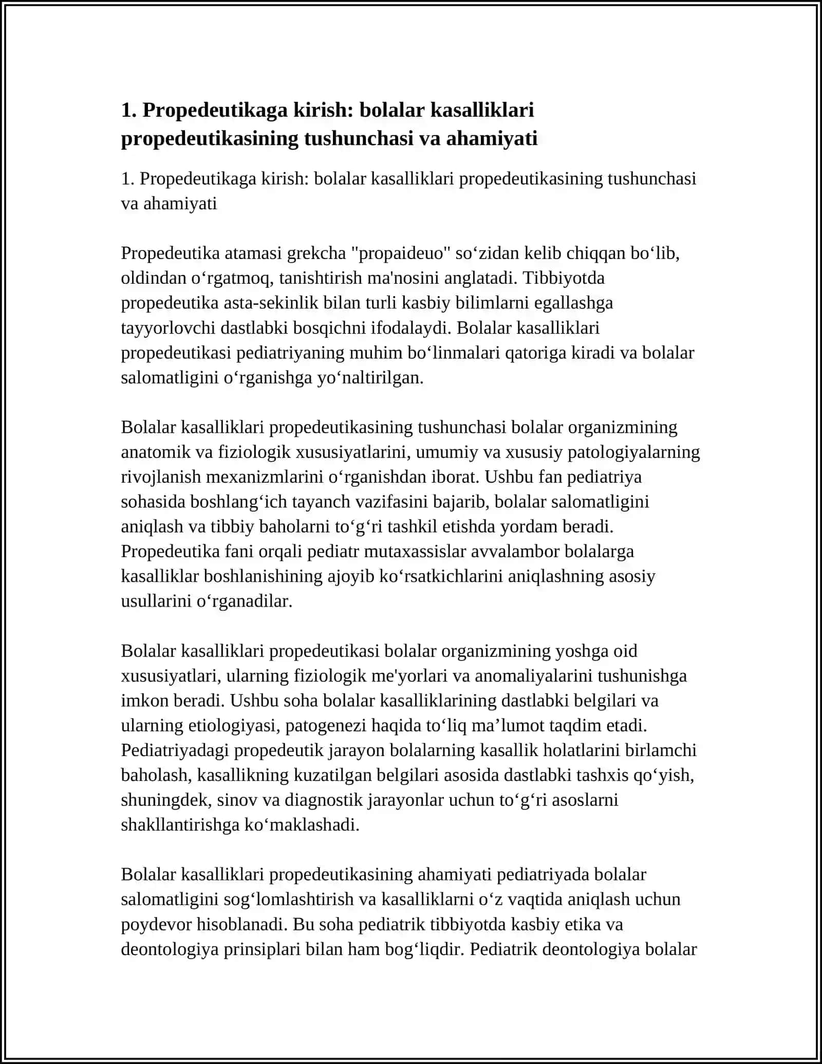 BOLALAR KASALLIKLARI PROPEDEVTIKASI MODULIGA KIRISH 4