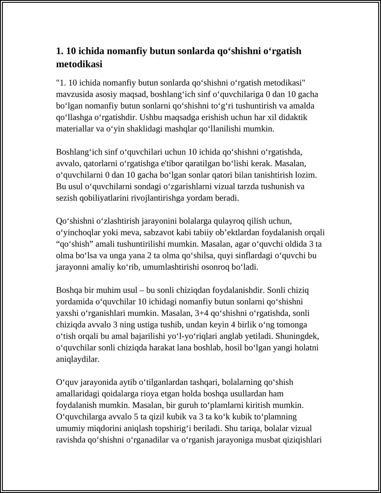 NOMANFIY BUTUN SONLAR USTIDA ARIFMETIK AMALLARNI O‘RGATISH METODIKASI 4