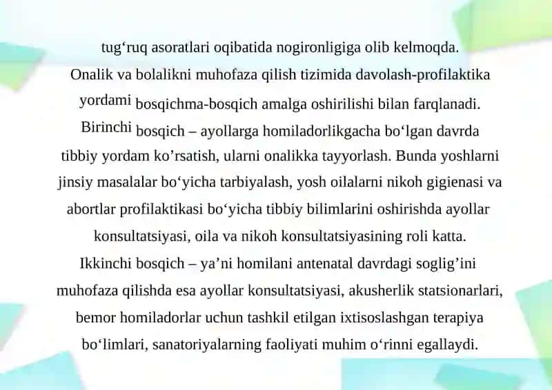 Akusher-ginekologik kompleks ishini to‘g‘ri tashkil etish 4